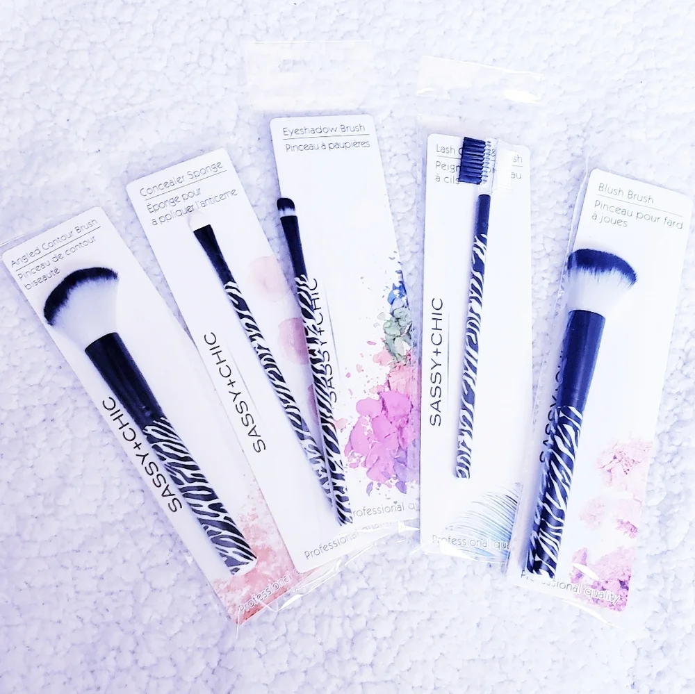 5 Piece Zebra Print Brush Set w Clear Case. NWT.